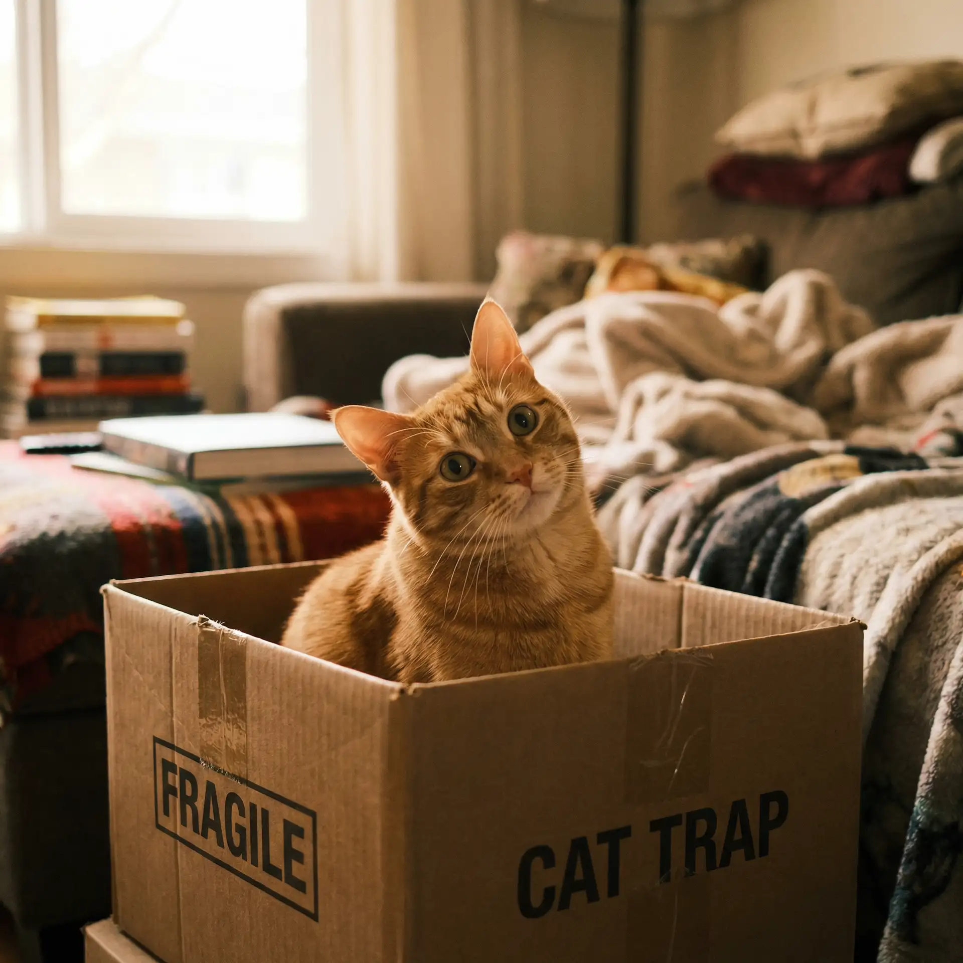 橘猫躲在纸箱里 - 激情深爱网
