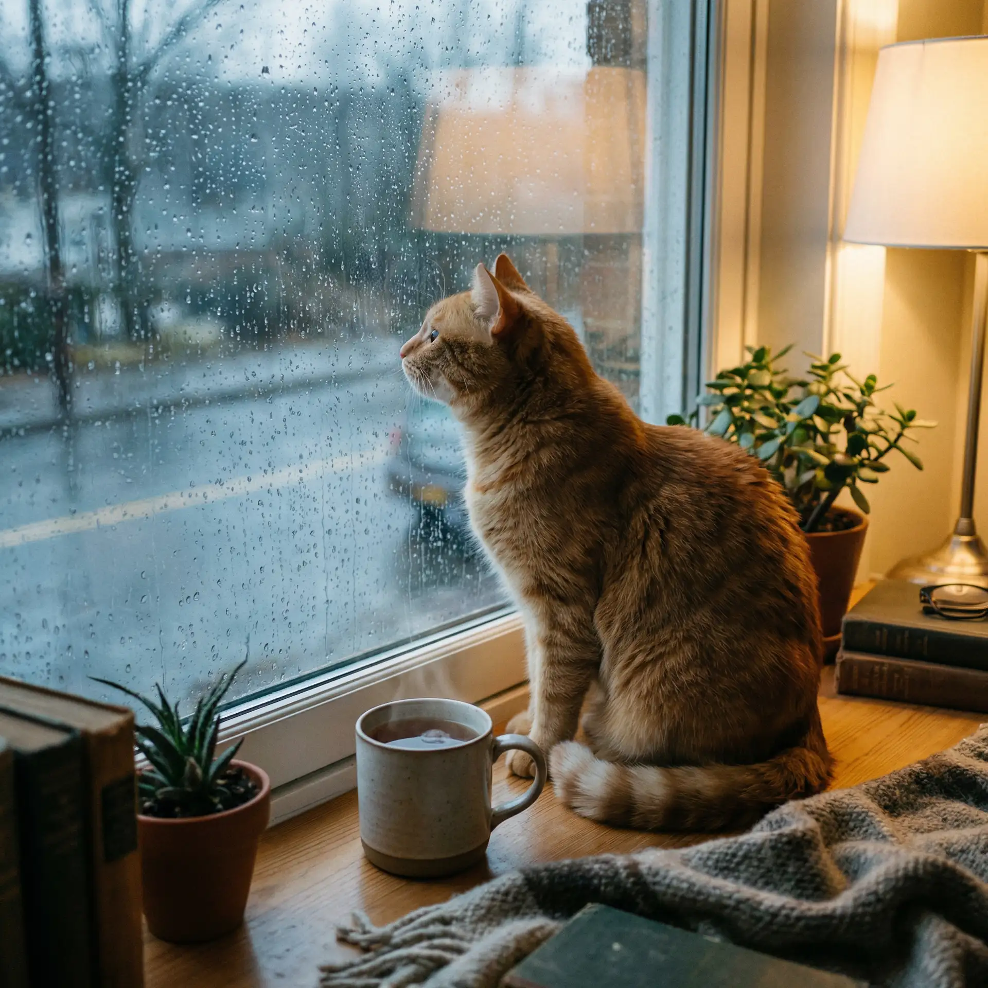 猫咪望着窗外的雨 - 激情深爱网